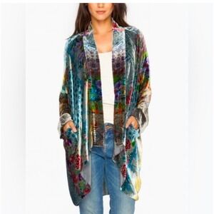 Johnny Was Velvet Silk Blend Kimono Jacket Womens M Multicolor Floral Peacock